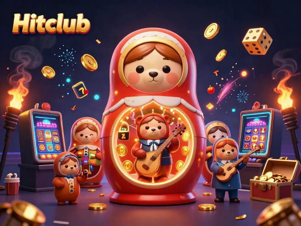 Experience thrilling gameplay at Hitclub with a captivating 3D casino illustration featuring dealers and devices.