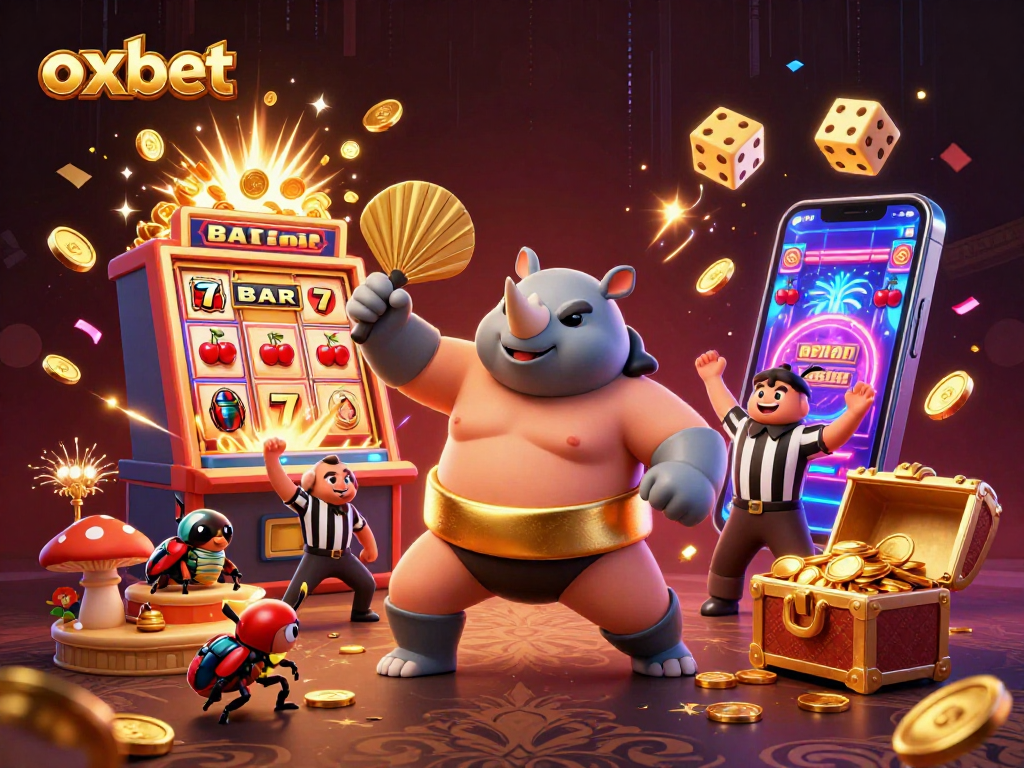 Experience thrilling gameplay at oxbet with a 3D illustration of vibrant casino action, featuring a beetle champion.