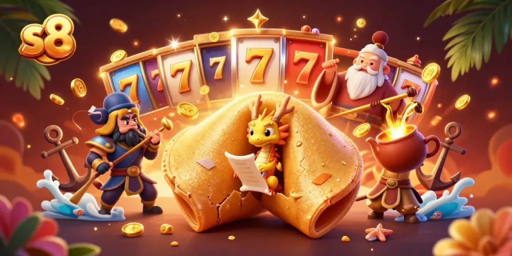 Engage with an exciting s8 casino adventure featuring a golden cookie and slot reels in dynamic action.