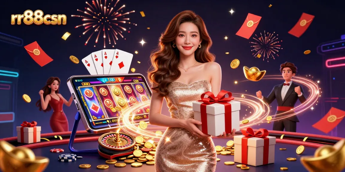 Win big with rr88csn in this vibrant casino scene showcasing festive gaming odds and excitement.