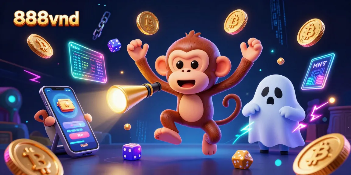 Engage with 888vnd's thrilling casino experience through vibrant gaming elements in a dynamic scene.