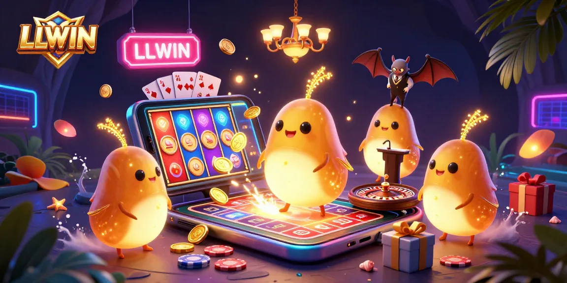 Win big with LLWIN in this vibrant cave casino illuminated by glowworms and a bat dealer.