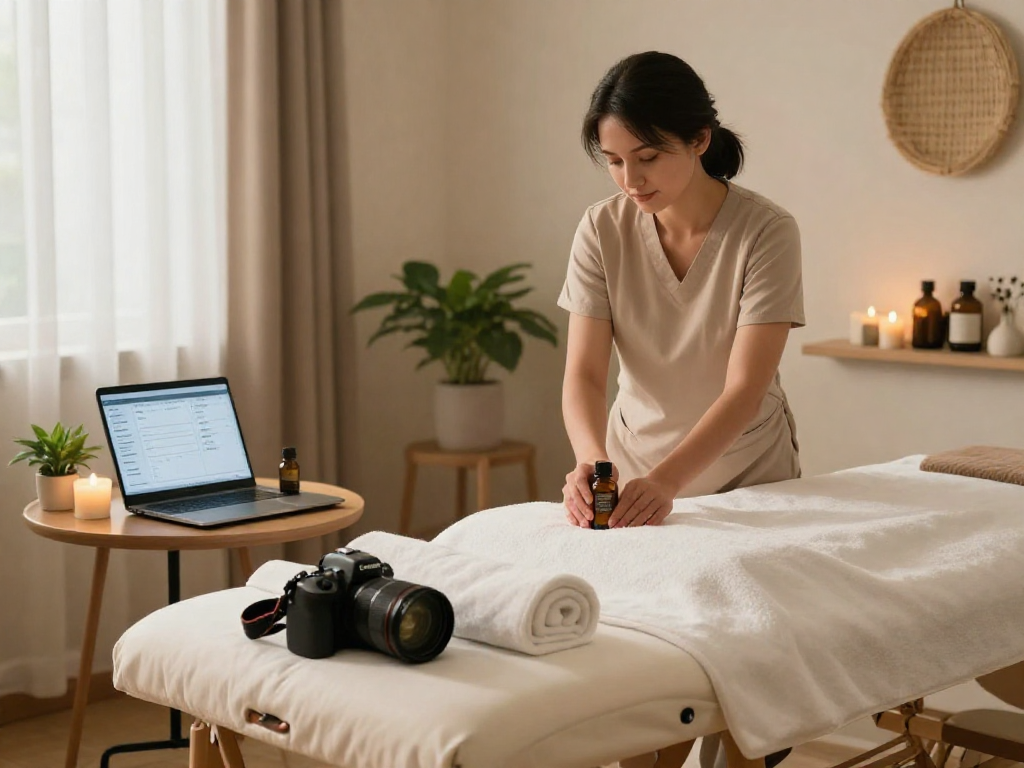 수원출장마사지 in a serene home setting, showcasing a cozy massage space with ambient lighting.