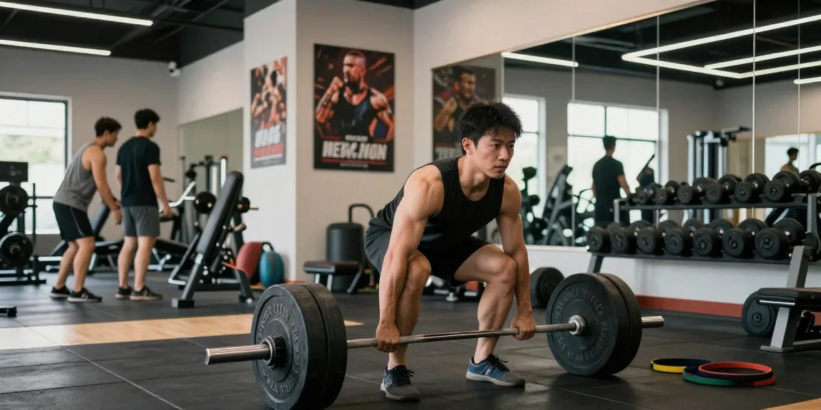 Bodybuilder lifting weights in the Anabolika Shop gym, showcasing dedication and strength in a vibrant workout atmosphere.