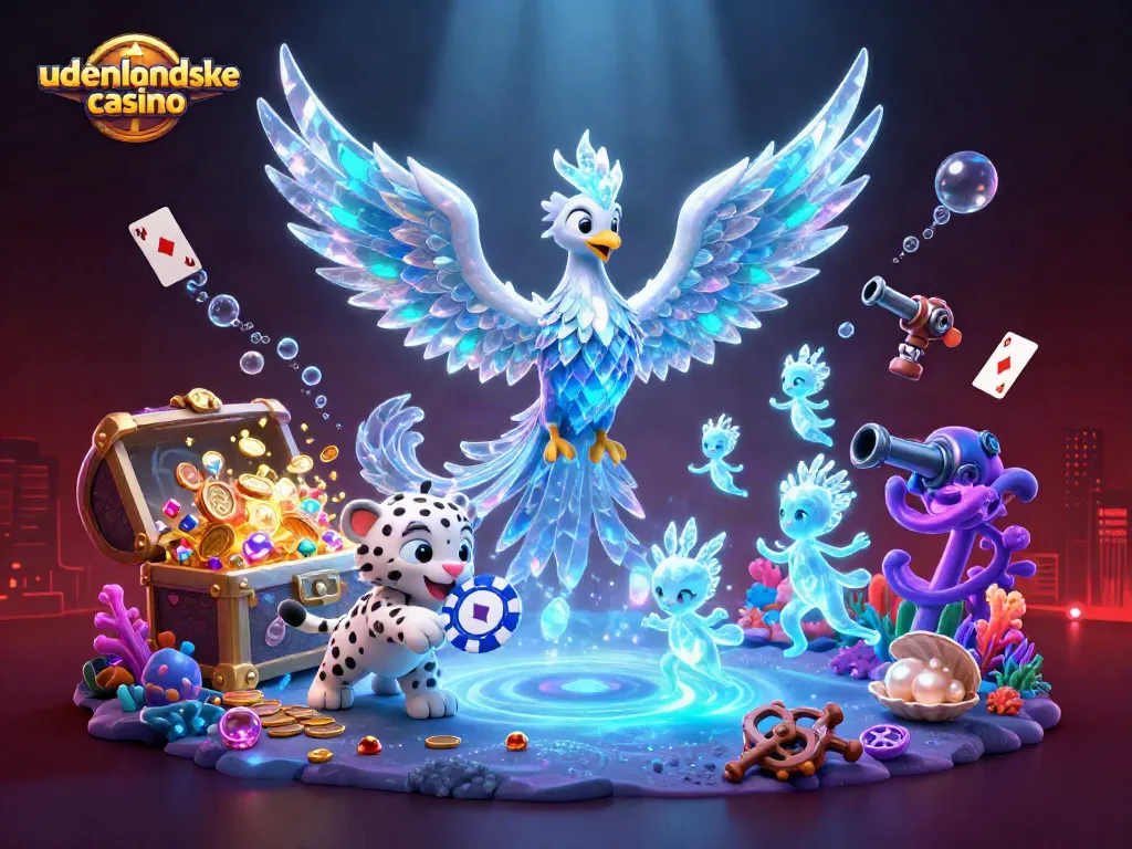 Experience the excitement of udenlandske casino with a vibrant 3D illustration featuring unique characters and game elements.