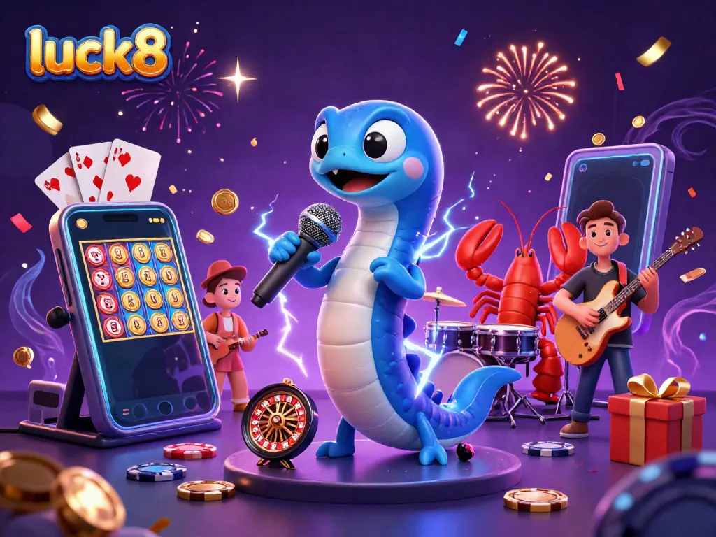 Experience thrilling wins at luck8 with a vibrant underwater casino scene featuring a DJ eel.