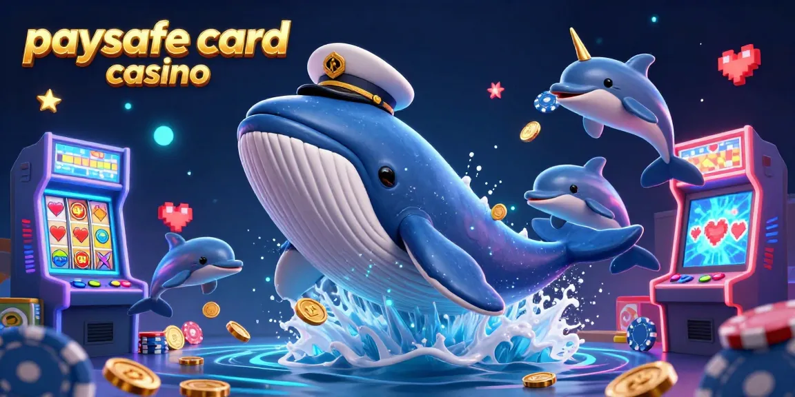 Erleben Sie die Welt der Paysafe Card Casinos mit einer lebendigen 3D-Szene, die verspielte Meeresbewohner inmitten der Casino-Aufregung zeigt.
