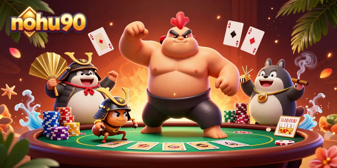 Experience nohu90's exciting gaming scene with vivid characters and dynamic poker elements.