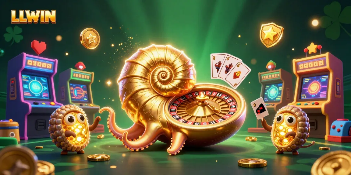LLWIN's engaging 3D illustration featuring an ancient nautilus and casino elements, enriching online gaming.