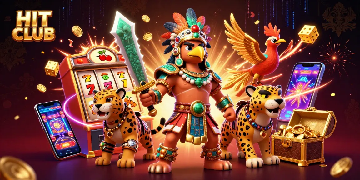 Experience HIT CLUB with a vibrant 3D scene of warriors and jackpot excitement.