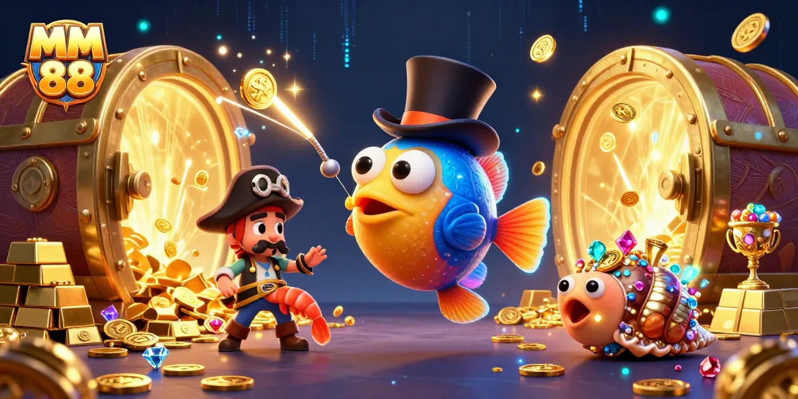 Engaging players in MM 88 with a vibrant 3D scene of treasures and animated characters in a casino atmosphere.