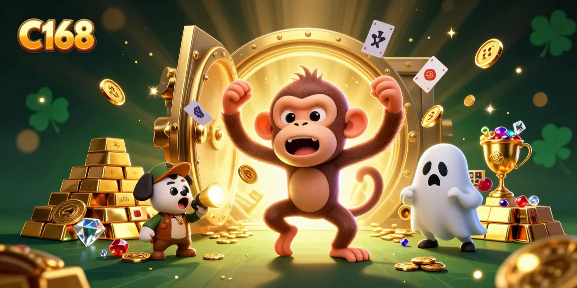 C168: Play and win in a vibrant casino scene with glittering treasures and dynamic game elements