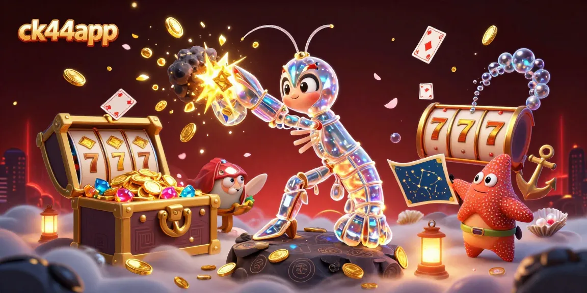 The 3D cg illustration of ck44app features a mantis shrimp and starfish with gambling elements exemplifying casino fun.
