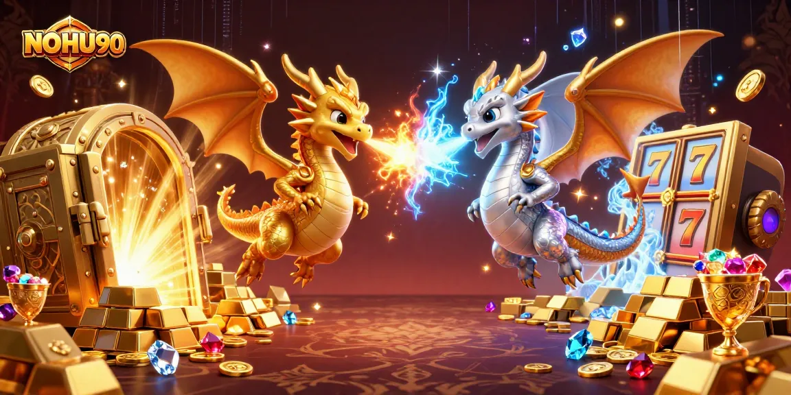 Engaging gameplay with NOHU90 featuring dynamic dragons, jewels, and casino slots atmosphere.