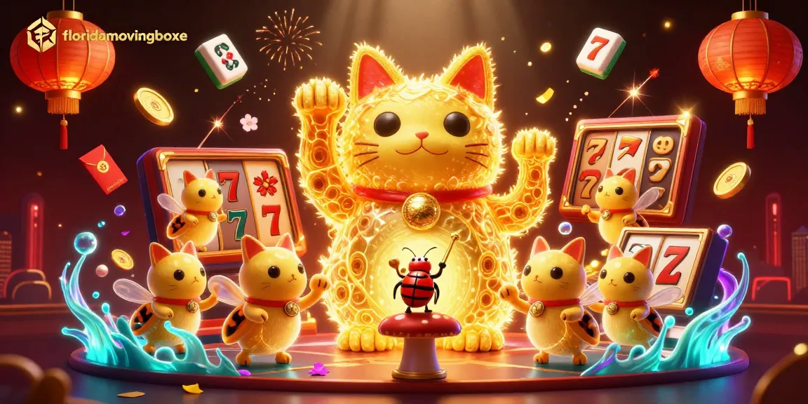 Experience thrilling gaming with floridamovingboxes at a vibrant casino event featuring slots and lucky symbols.