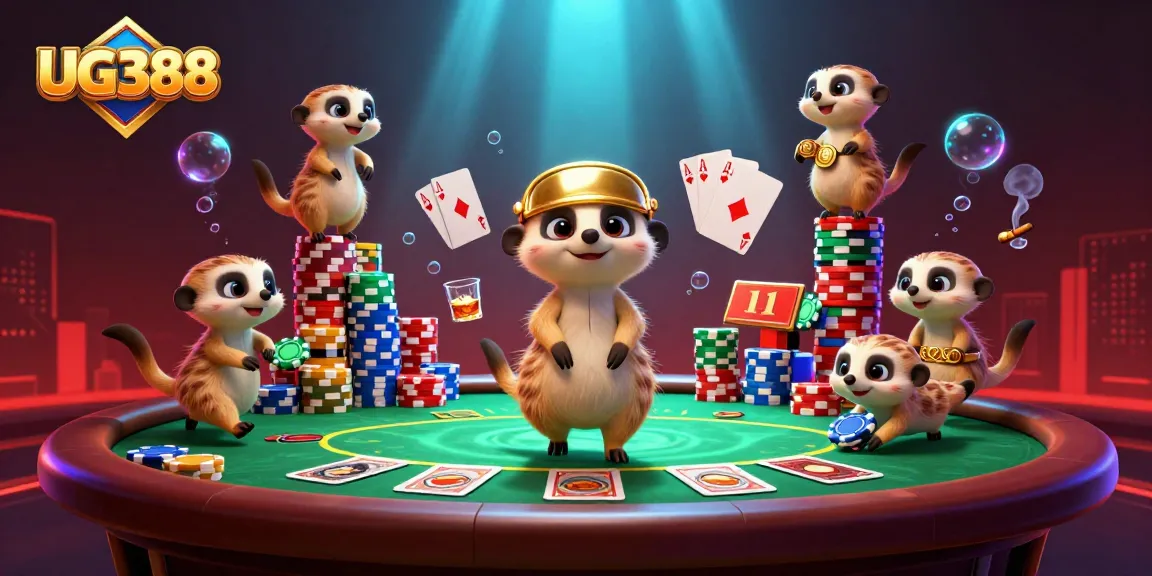 See UG388's animated meerkat casino scene with dynamic poker action and vibrant characters.
