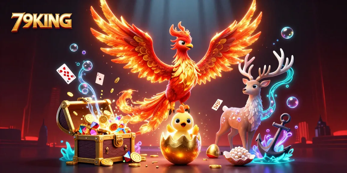 Experience thrilling gameplay at 79KING with dynamic 3D elements of fire phoenixes and thrilling casino symbols.