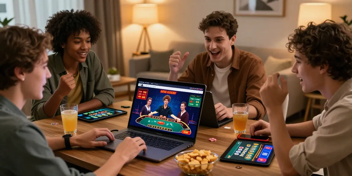 Engaging scene of friends playing live casino games on bl555, capturing excitement and social interaction.