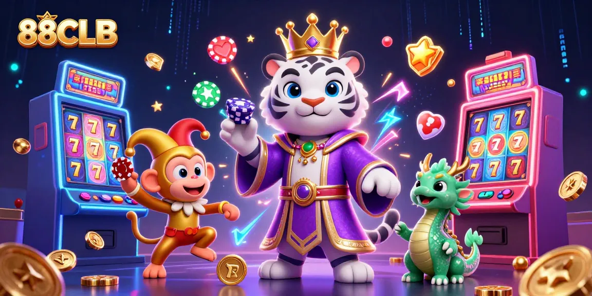 Experience thrilling gameplay with 88CLB's vibrant 3D casino illustration featuring dynamic characters and gaming elements.
