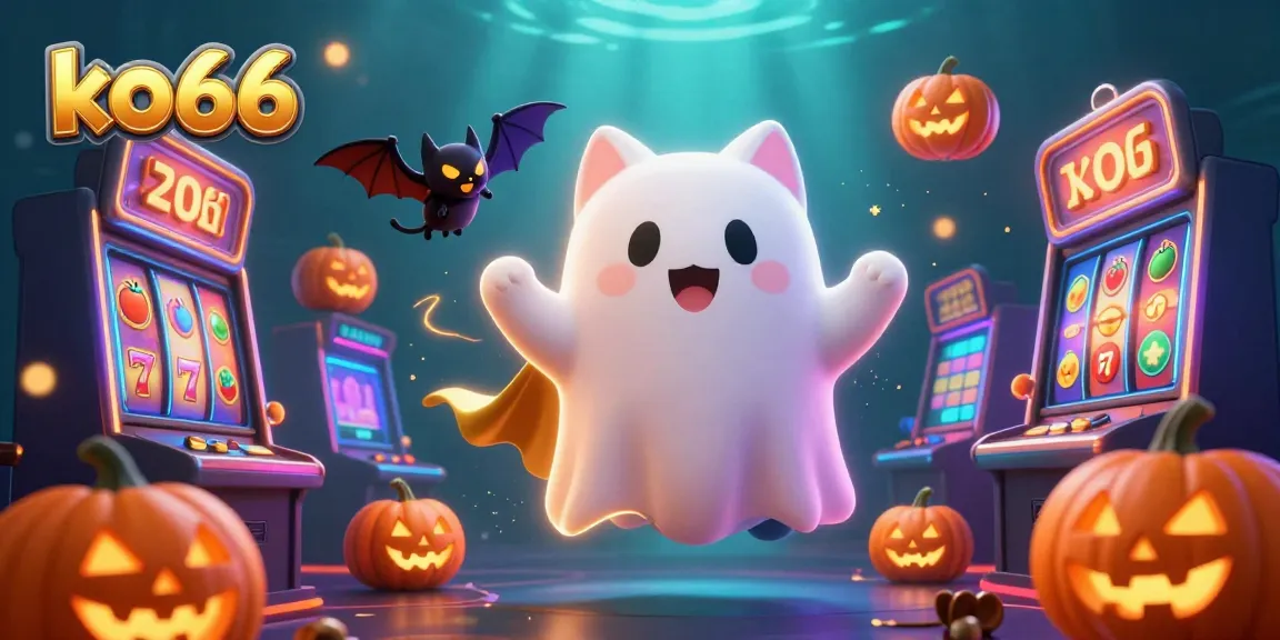 Experience excitement at KO66 casino with a friendly ghost cat, vampire bat, and vibrant slot games.