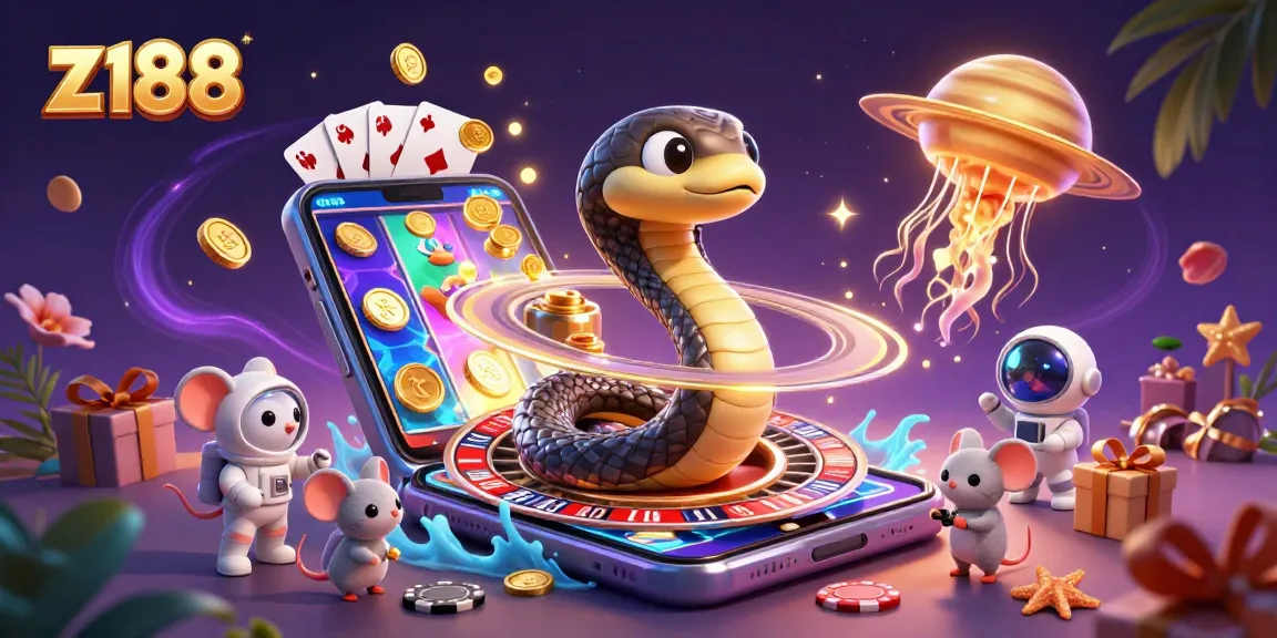 Engaging z188 scene with cosmic casino elements, tiny mice betting on Saturn's rings.