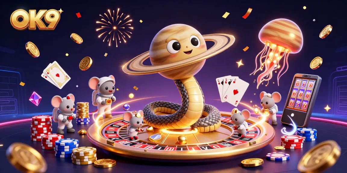 OK9 engages gamblers with thrilling bets on a cosmic roulette scene featuring vibrant 3D elements.