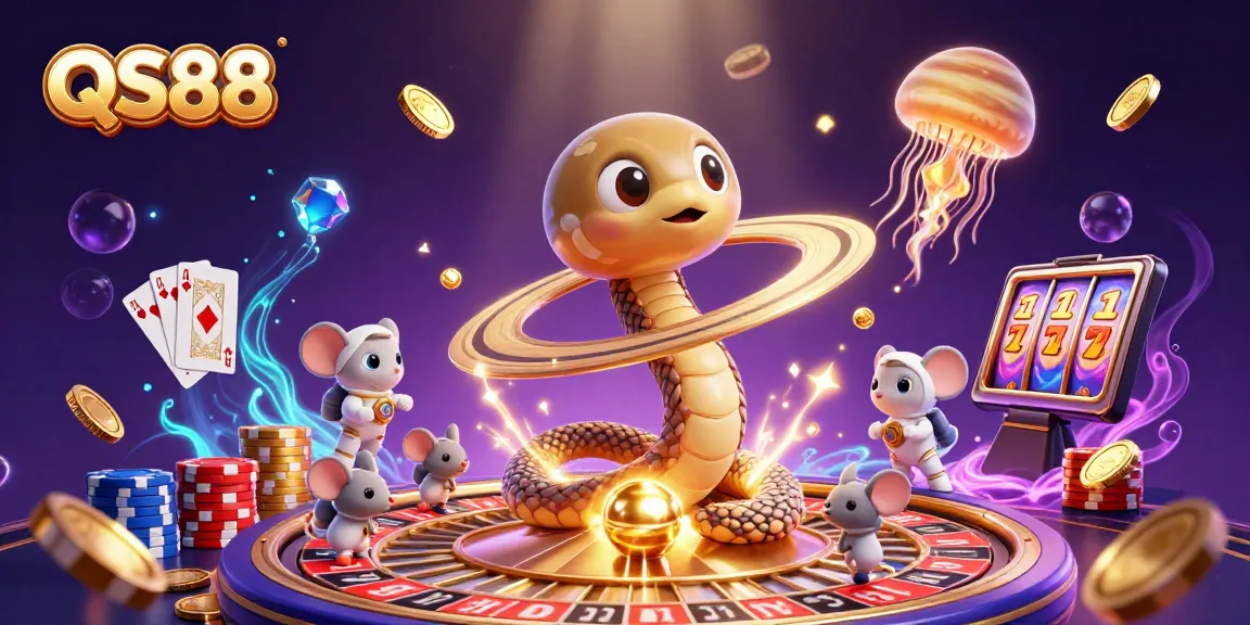 Experience the thrill of QS88 as gaming astronauts engage in cosmic bets around a roulette snake!