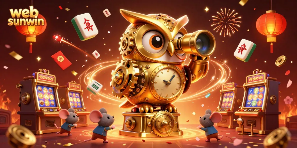 Experience vibrant action at web sunwin with a golden owl overseeing a bustling casino scene.