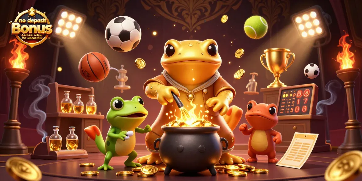 No deposit bonus codes for australia illustrated with a golden salamander and frog in an enchanting casino setting.