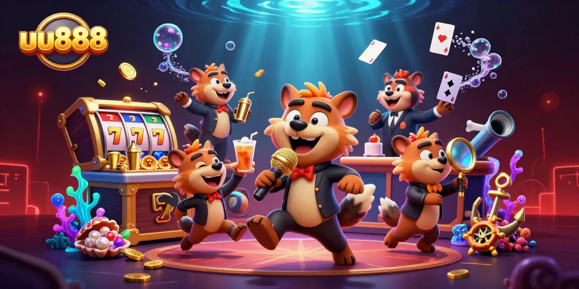 Experience the thrilling action of uu888 at a vibrant casino scene with hyenas and games.