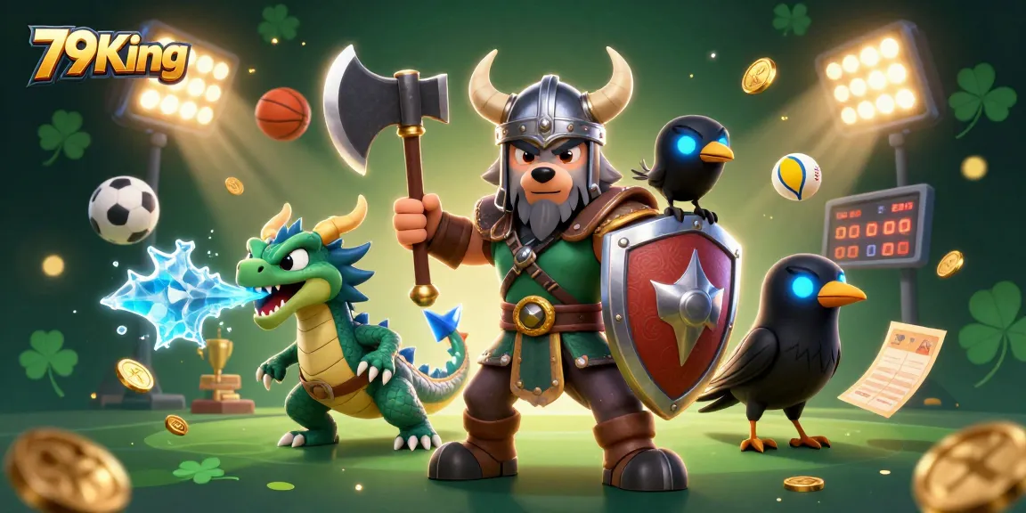 79King showcases a Viking wolf warrior, fierce dragon, and a glowing raven in a thrilling sports betting scene.