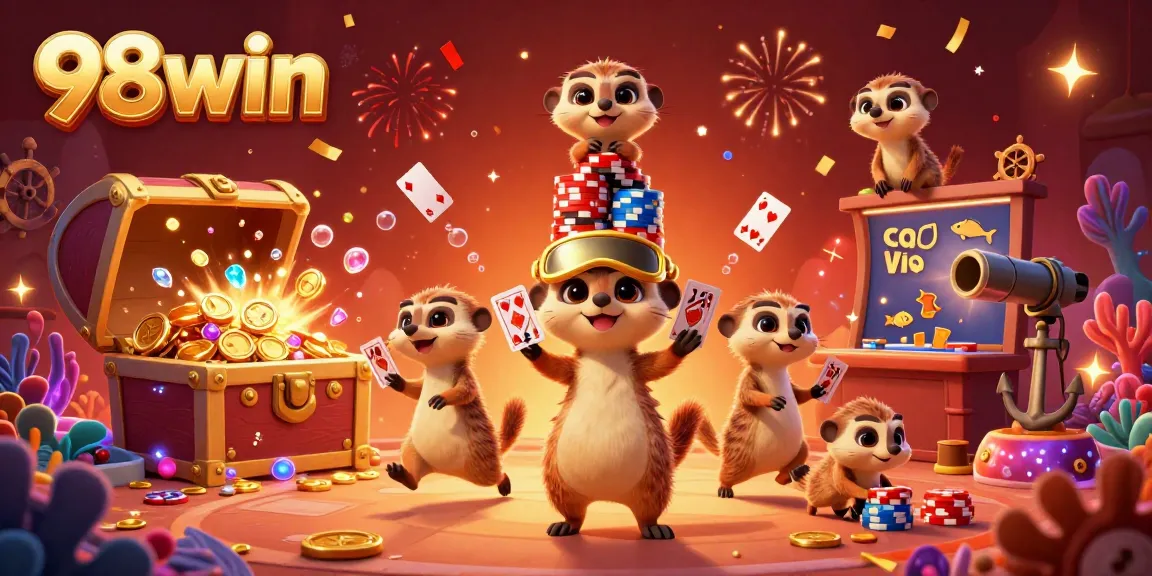 Engage with 98win's vibrant casino scene featuring meerkats in a lively gaming operation.