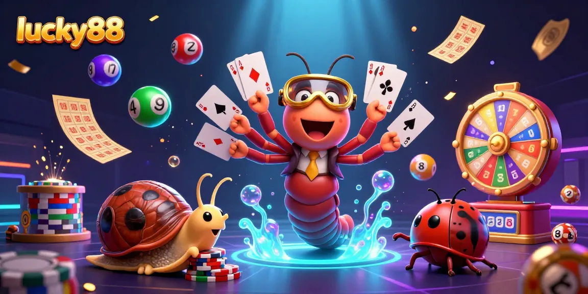 Experience the excitement of lucky88 with colorful lottery elements and lively characters in a vibrant casino scene.