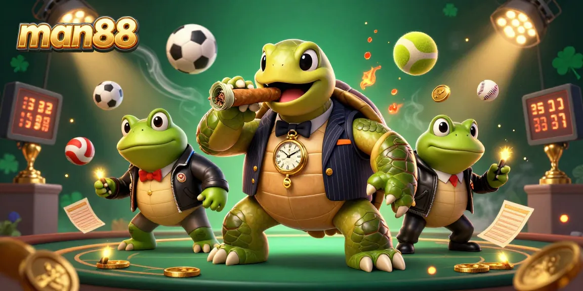 Experience thrilling sports betting action with man88's vibrant casino characters and lively elements.