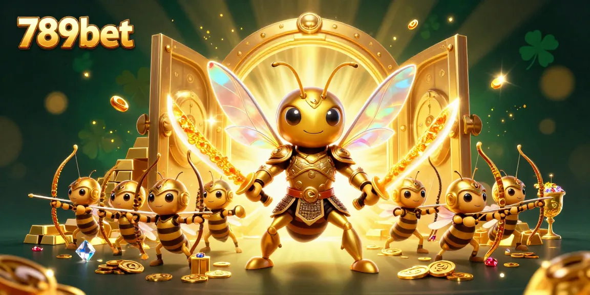 Engage with the 789bet experience featuring a golden hornet in samurai armor amidst shining treasures.