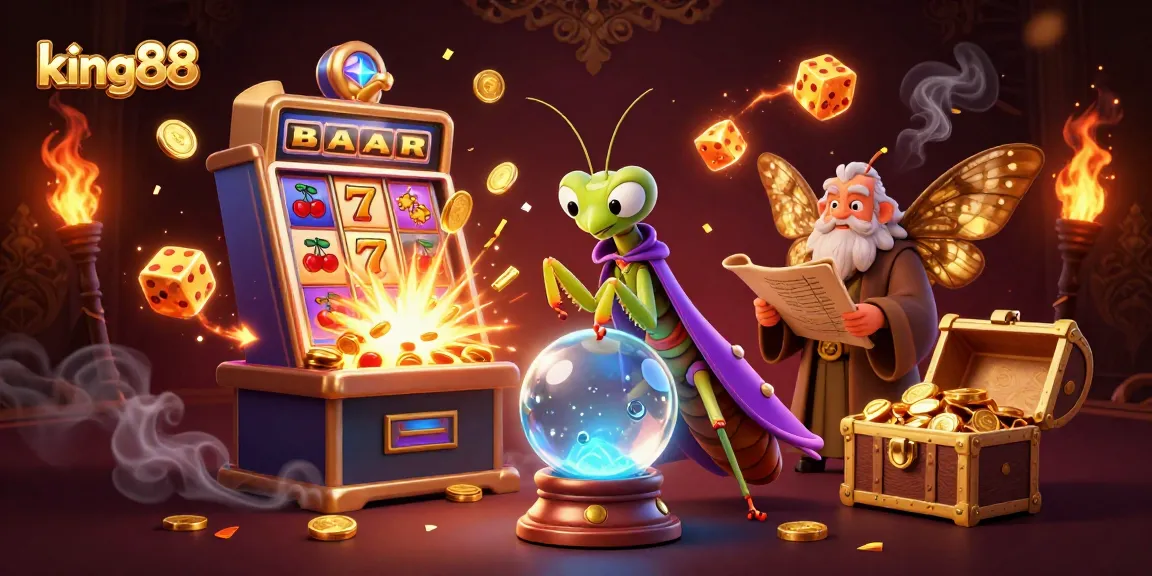 Experience king88's dynamic world through this captivating casino illustration with fortune tellers and slot machines.