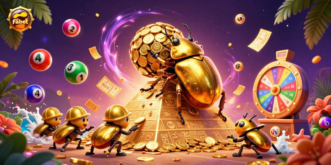 Experience thrilling gameplay with fabet. as golden beetles roll coins and vibrant lottery balls bounce.