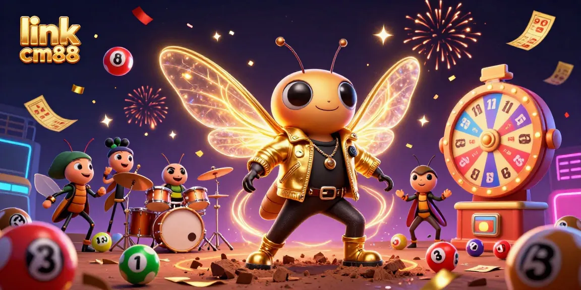 Join the fun at link cm88 with a rock star cicada and vibrant lottery elements.