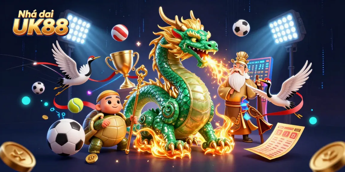 Place bets and win big with Nhà cái UK88 featuring a jade dragon, turtle sage, and flying cranes.