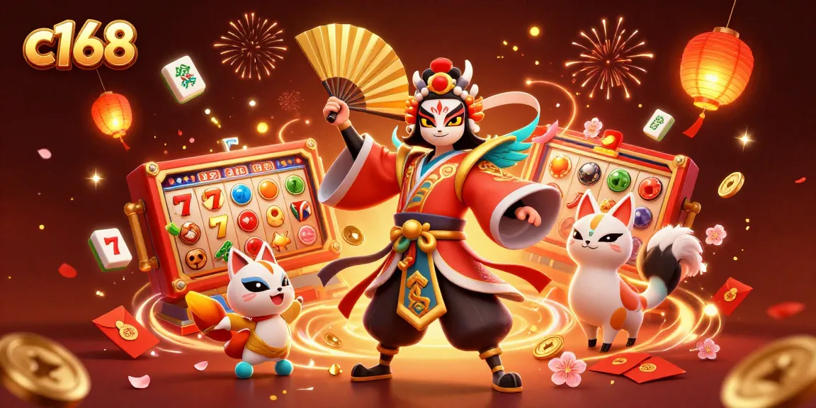 Experience the excitement of c168 in this vibrant 3D slot game scene with kabuki warriors.