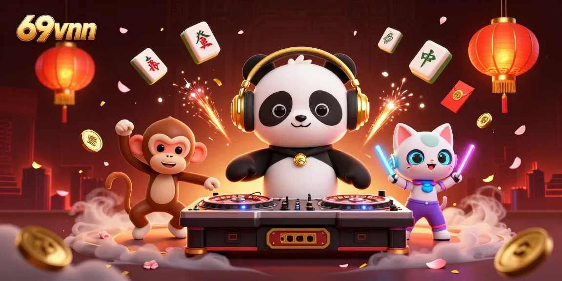 Experience thrilling casino vibes with 69vnn in this vibrant 3D illustration, featuring interactive gaming elements.