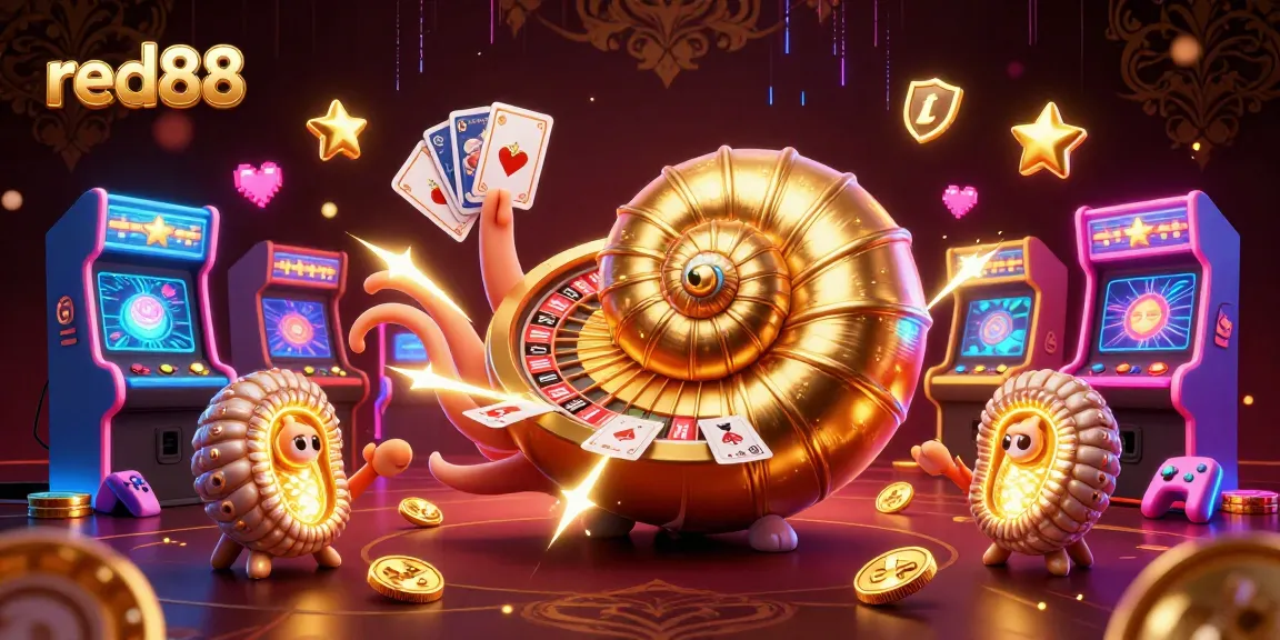 Engage in thrilling gaming with red88's vibrant nautilus and neon arcade elements!