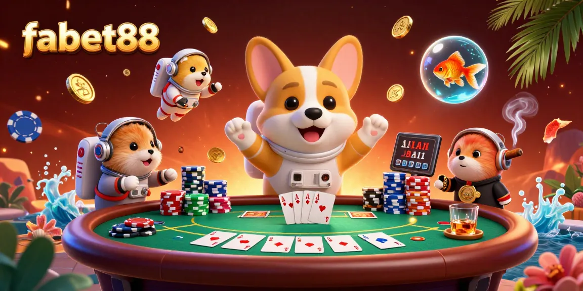 Experience the thrill of gambling with fabet88 in a vibrant space-themed casino scene filled with exciting games and characters.