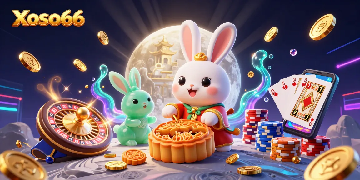 Experience Xoso66's thrilling moon-themed casino adventure with lucky poker chips and vibrant game elements.