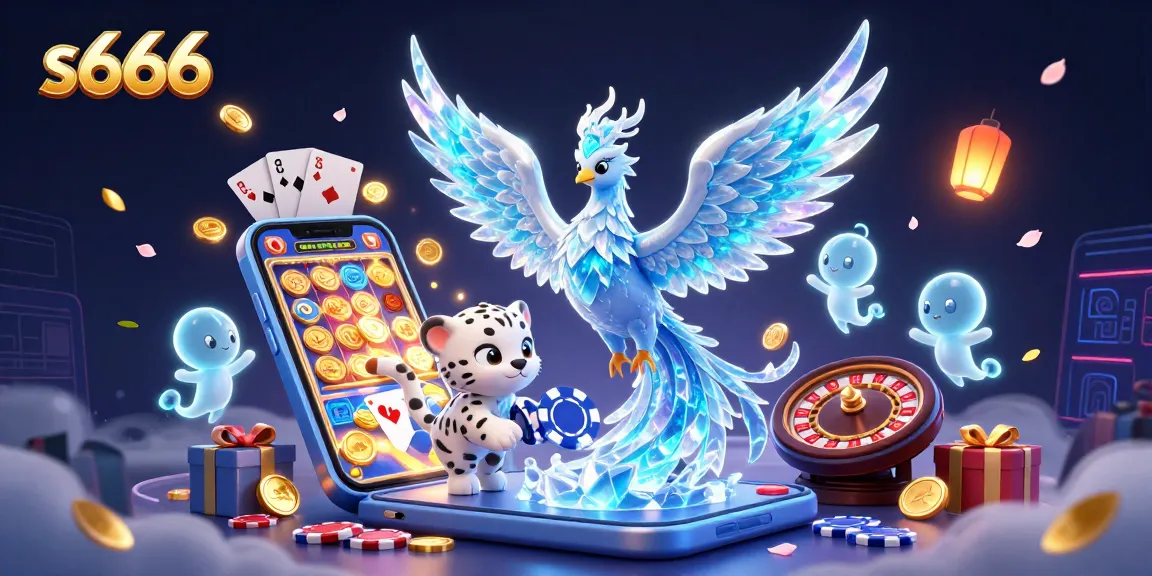 Play slots and win at s666 with an enchanting scene of a phoenix, snow leopard, and ice sprites.