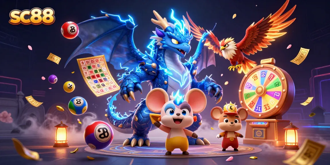 Experience excitement with sc88’s vibrant gaming world featuring dynamic lottery balls and characters.